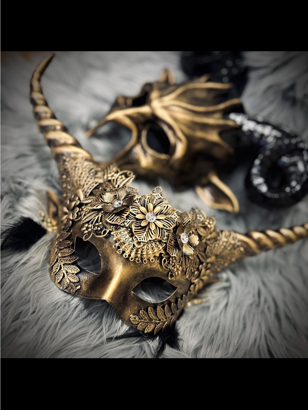 Gold Horned Floral Venetian Masquerade Mask for Women, NWT!